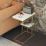 Side Table Marble 2 Shelf Bedside Rectangle Sofa Table (Gold White)