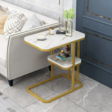 Side Table Marble 2 Shelf Bedside Rectangle Sofa Table (Gold White)