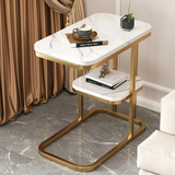 Side Table Marble 2 Shelf Bedside Rectangle Sofa Table (Gold White)