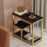 Side Table Marble 3 Shelf Bedside Sofa Table Plant Stand (Black Gold)