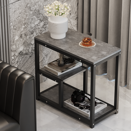 Side Table Marble 3 Shelf Bedside Sofa Table Plant Stand (Grey)