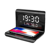 LED Digital Alarm Clock Charging Pad Lamp Wireless Charger Qi 3 in 1 (Black)