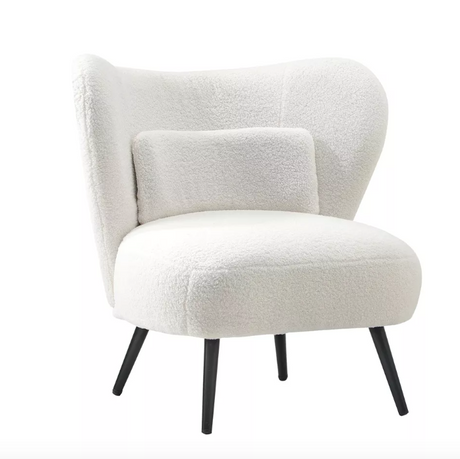 Boucle Armchair Lounge Chair with Lumbar Pillow Sofa Seat (White)