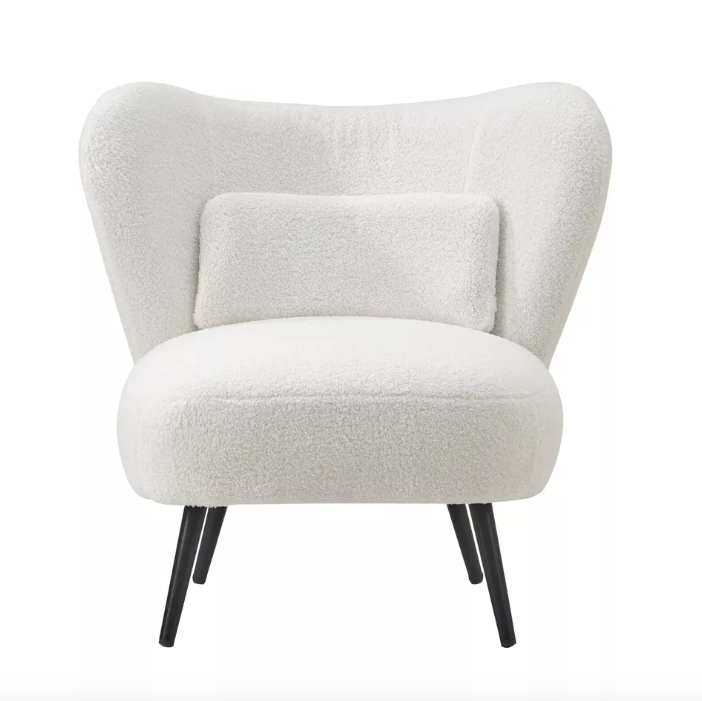 Boucle Armchair Lounge Chair with Lumbar Pillow Sofa Seat (White)