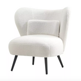 Boucle Armchair Lounge Chair with Lumbar Pillow Sofa Seat (White)