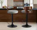 Wooden Grey Fabric Bar Stool Swivel Dining Counter Chairs With Padded Cushion (2 Set)