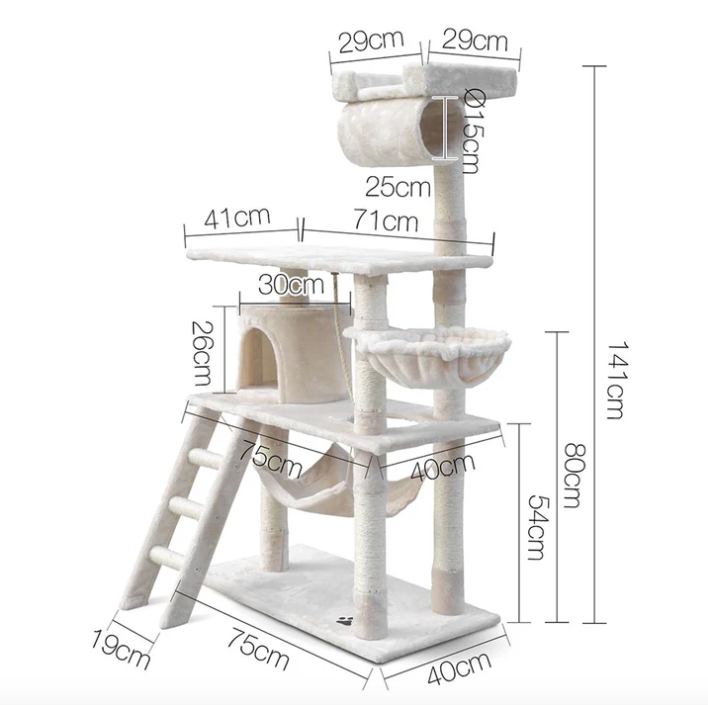 Cat Climbing Frame Tree Bed Scratch Post Large 141cm (Beige)