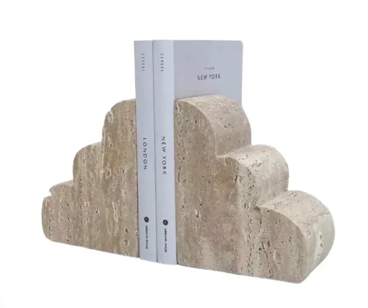 Travertine Natural Stone Bookends Beige Book Holders Set