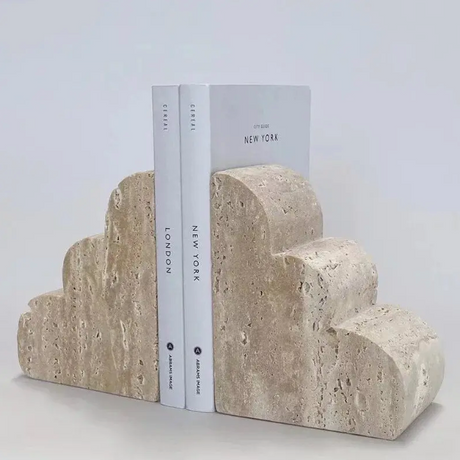 Travertine Natural Stone Bookends Beige Book Holders Set