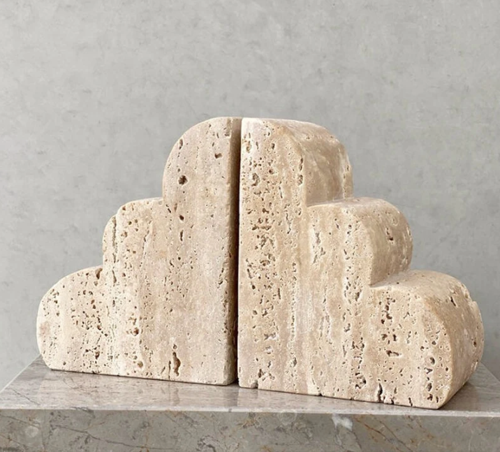 Travertine Natural Stone Bookends Beige Book Holders Set