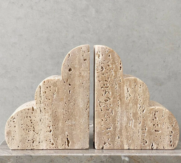 Travertine Natural Stone Bookends Beige Book Holders Set