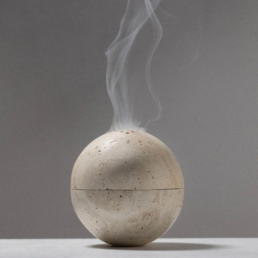 Beige Marble Travertine Stone Incense Burner Sphere