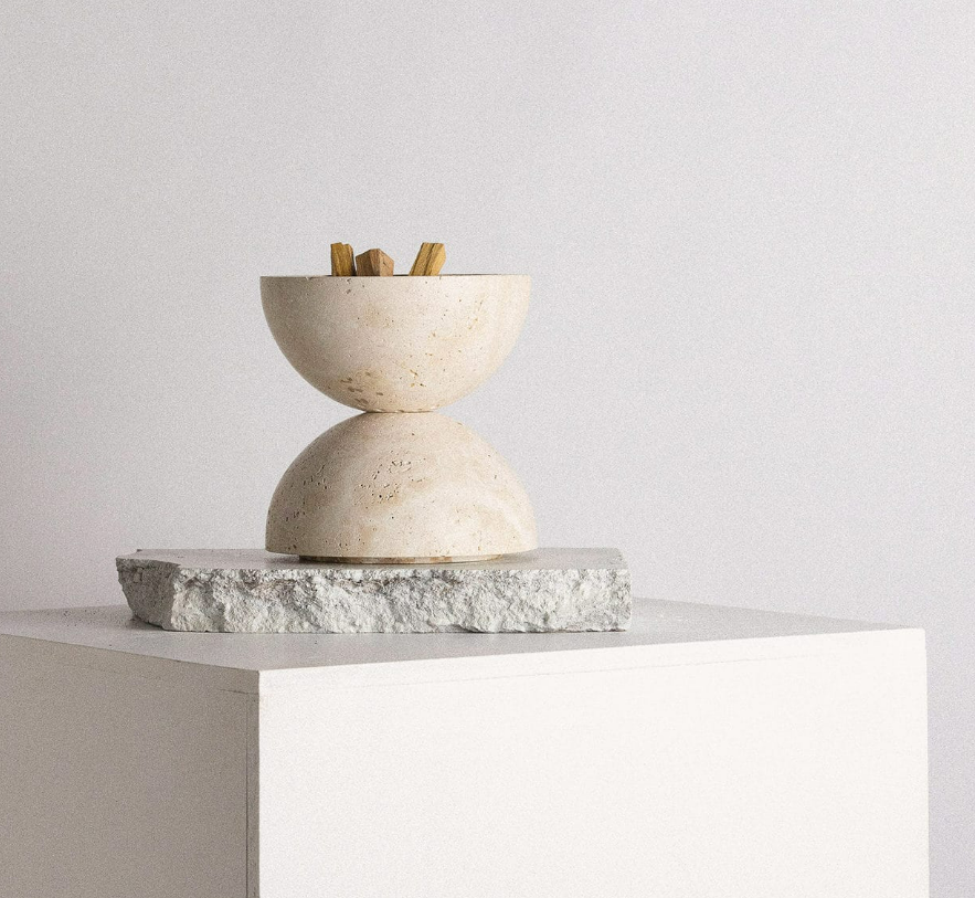 Beige Marble Travertine Stone Incense Burner Sphere