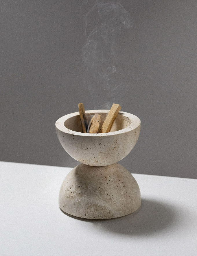 Beige Marble Travertine Stone Incense Burner Sphere