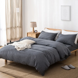 Washed Cotton Duvet Cover Set Bedding Quilt Doona with Pillow Case (Dark Grey) (Queen)