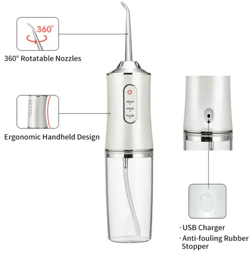 Tooth Flosser Water Jet Cordless Flossing Pulse Pod Device