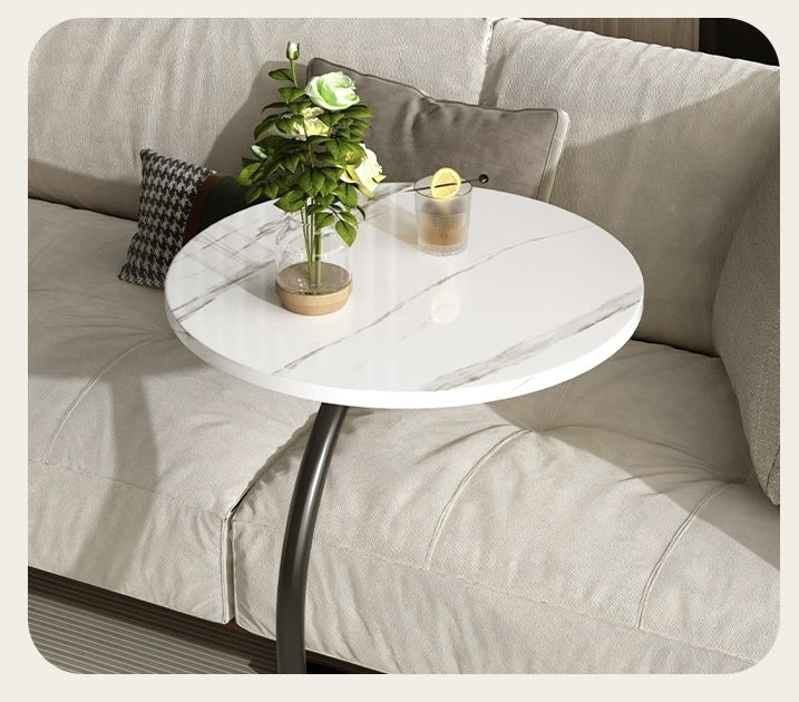 Pico Side Table Marble End Table Bedside Sofa Table Round (White)