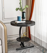 Luna Side Table Marble 2 Shelf Bedside Sofa Table Round (Black)