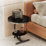 Luna Side Table Marble 2 Shelf Bedside Sofa Table Round (Black)