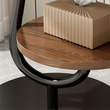 Ovo Side Table Marble 2 Shelf Curved Bedside Sofa Table Round (Wood)