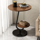 Ovo Side Table Marble 2 Shelf Curved Bedside Sofa Table Round (Wood)