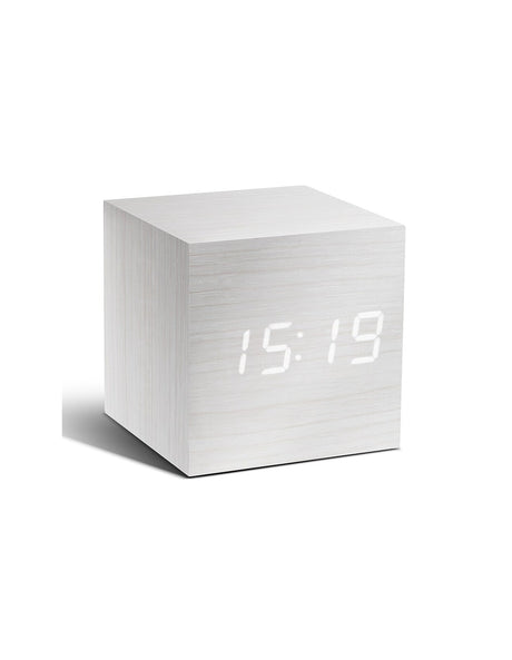 Wireless Digital Alarm Clock LED Display Cube (White Wood)