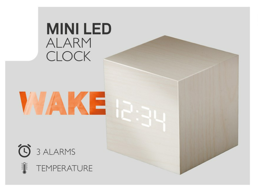 Wireless Digital Alarm Clock LED Display Cube (White Wood)