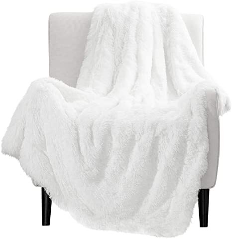 Lucia Sherpa Faux Fur Blanket Luxury Warm Fluffy 120cm Bed Couch Pure White Sofa Throw