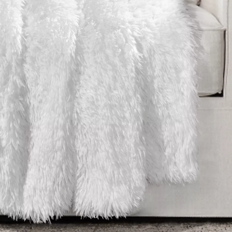 Lucia Sherpa Faux Fur Blanket Luxury Warm Fluffy 120cm Bed Couch Pure White Sofa Throw