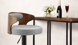 Wooden Grey Fabric Bar Stool Swivel Dining Counter Chairs With Padded Cushion (2 Set)