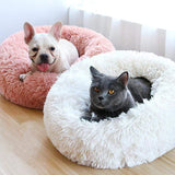 Cat Pet Calming Donut Marshmallow Bed Fluffy Warm Cushion Plush (White)