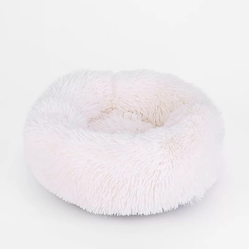 Cat Pet Calming Donut Marshmallow Bed Fluffy Warm Cushion Plush (White)