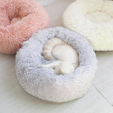 Cat Pet Calming Donut Marshmallow Bed Fluffy Warm Cushion Plush (White)