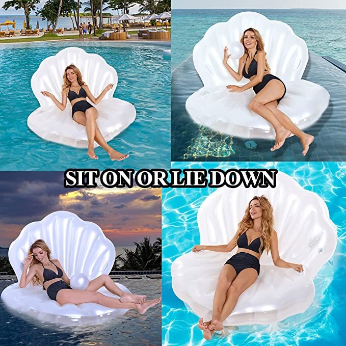 Sea Shell Pool Float Inflatable Giant Clam Shell With Pearl Ball