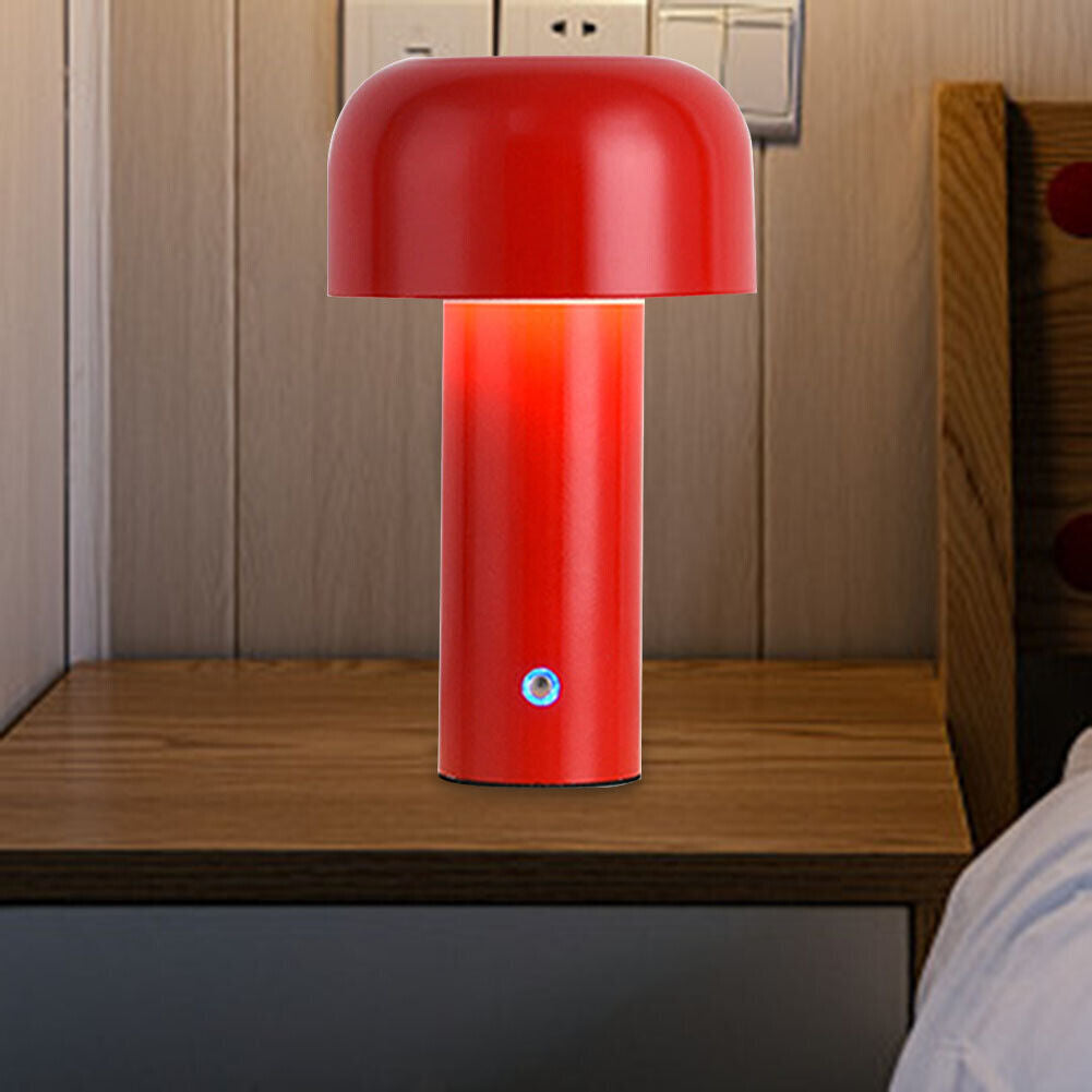 Cordless Mushroom Table Lamp LED Portable Wireless Night Light (Red)