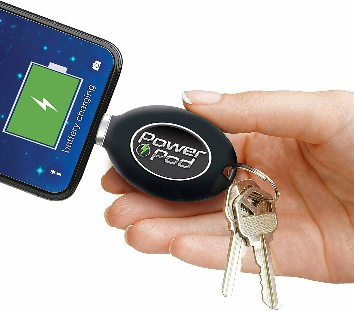 Power Pod Keychain Handy Phone Charger Portable Emergency Battery Saver (Lightning Cable)