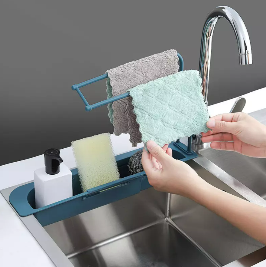 Adjustable Soap Holder Drainer Washing Cloth Rack Sink Caddy Tray Retractable