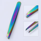 Eyebrow Tweezers Slanted Rainbow Stainless Steel