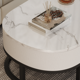 Monaco Marble Coffee Table Set Gloss Finish With Storage Drawer (White)