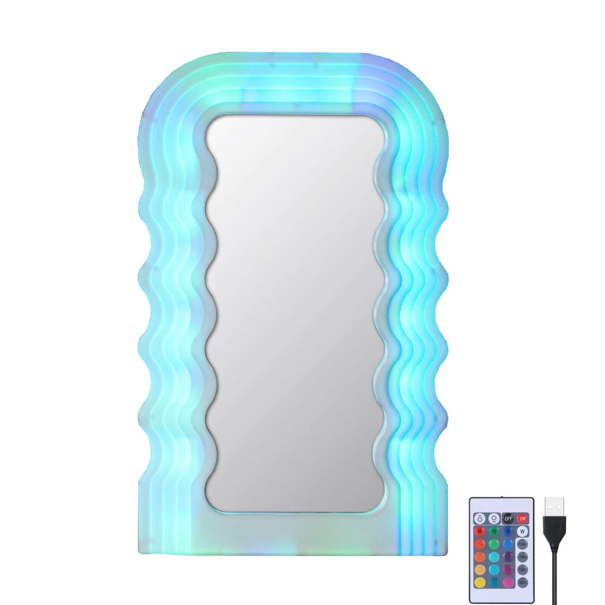 Wavy LED Neon Mirror Squiggle Light Up Standing Vanity Mirror With Remote