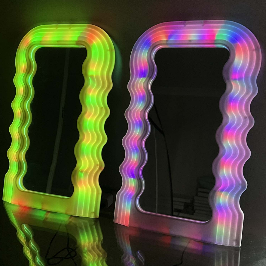 Wavy LED Neon Mirror Squiggle Light Up Standing Vanity Mirror With Remote