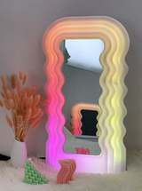 Wavy LED Neon Mirror Squiggle Light Up Standing Vanity Mirror With Remote