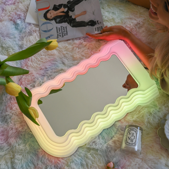 Wavy LED Neon Mirror Squiggle Light Up Standing Vanity Mirror With Remote